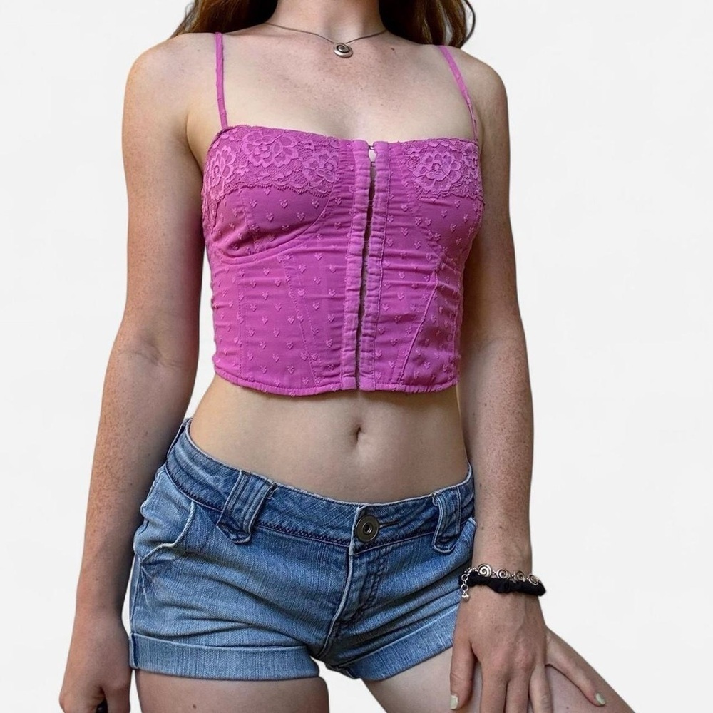 Pink bustier corset eyelet top
